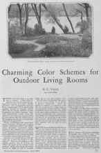 Better Homes & Gardens April 1928 Magazine Article: Charming Color Schemes for Outdoor Living Rooms