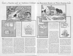 Better Homes & Gardens May 1930 Magazine Article: How a Teacher and an Architect Utilized the Basement Room on Their Sloping Lots