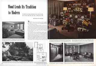 Better Homes & Gardens February 1946 Magazine Article: Wood Lends Its Tradition to Modern