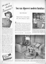 Better Homes & Gardens October 1948 Magazine Article: You can slipcover modern furniture