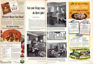 Better Homes & Gardens October 1948 Magazine Article: Can your living room do three jobs?