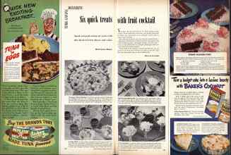 Better Homes & Gardens May 1949 Magazine Article: Six quick treats with fruit cocktail