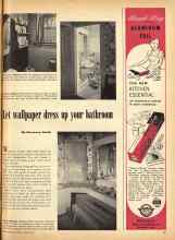 Better Homes & Gardens August 1949 Magazine Article: Let wallpaper dress up your bathroom