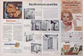 Better Homes & Gardens October 1949 Magazine Article: Hang dish towels where yen need them