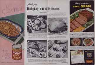 Better Homes & Gardens November 1949 Magazine Article: Frankly Fancy Thanksgiving-with all the trimmings
