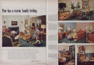 Better Homes & Gardens December 1949 Magazine Article: Pine has a warm, family feeling