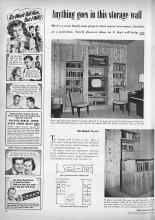 Better Homes & Gardens June 1951 Magazine Article: Anything goes in this storage wall