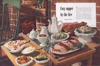 Better Homes & Gardens February 1952 Magazine Article: Cozy supper by the fire