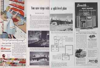 Better Homes & Gardens February 1952 Magazine Article: Yon save steps with a split-level plan