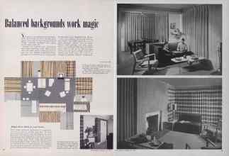 Better Homes & Gardens July 1952 Magazine Article: Balanced backgrounds work magic
