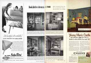 Better Homes & Gardens October 1952 Magazine Article: Bookshelves decorate a room