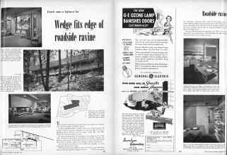 Better Homes & Gardens November 1952 Magazine Article: Wedge fits edge of roadside ravine