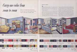 Better Homes & Gardens May 1953 Magazine Article: Carry one color from room to room
