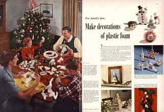 Better Homes & Gardens December 1953 Magazine Article: Make decorations of plastic foam