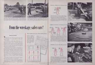Better Homes & Gardens July 1954 Magazine Article: From the wreckage, safer cars!