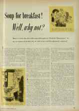 Better Homes & Gardens November 1954 Magazine Article: Soup for breakfast! Well, why not?