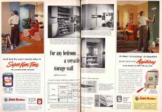 Better Homes & Gardens June 1955 Magazine Article: For any bedroom... a versatile storage wall