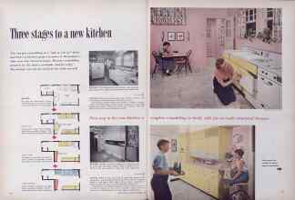 Better Homes & Gardens December 1955 Magazine Article: Three stages to a new kitchen