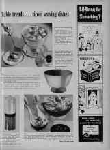 Better Homes & Gardens March 1956 Magazine Article: Table trends ... silver serving dishes