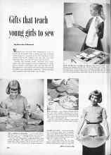 Better Homes & Gardens November 1956 Magazine Article: Gifts that teach young girls to sew