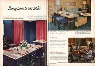 Better Homes & Gardens November 1956 Magazine Article: Dining turns to now tables