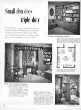 Better Homes & Gardens April 1957 Magazine Article: Small den does triple duty