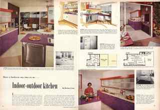 Better Homes & Gardens August 1957 Magazine Article: Have a barbecue any time in an . . . Indoor-outdoor kitchen