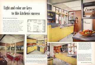 Better Homes & Gardens October 1957 Magazine Article: Light and color are keys to this kitchen's success
