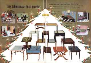 Better Homes & Gardens December 1957 Magazine Article: Tiny table make busy benches