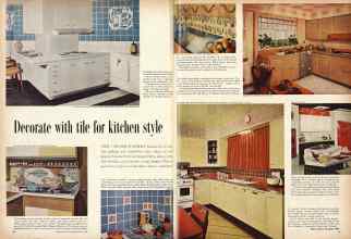Better Homes & Gardens March 1958 Magazine Article: Decorate with tile for kitchen style