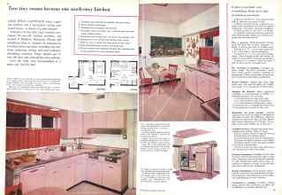 Better Homes & Gardens April 1958 Magazine Article: Two tiny rooms became one work-easy kitchen