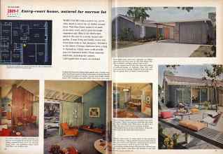 Better Homes & Gardens September 1958 Magazine Article: Entry-court house, natural tor narrow lot