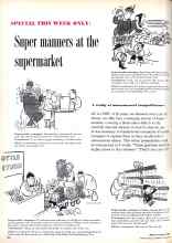 Better Homes & Gardens March 1959 Magazine Article: SPECIAL THIS WEEK ONLY: Super manners at the supermarket