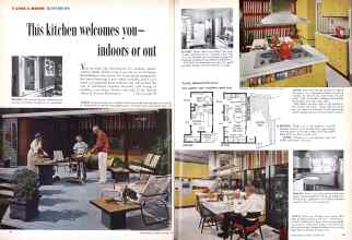 Better Homes & Gardens October 1959 Magazine Article: This kitchen welcomes you indoors or out