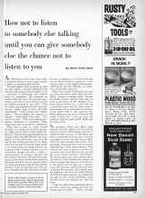 Better Homes & Gardens November 1959 Magazine Article: How not to listen to somebody else talking until you can give somebody else the chance not to listen to you