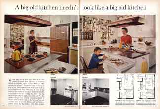Better Homes & Gardens May 1961 Magazine Article: A big old kitchen needn't look like a big old kitchen