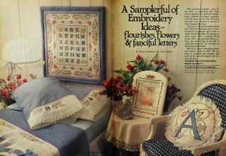 Better Homes & Gardens June 1978 Magazine Article: A Samplerful of Embroidery Ideas--flourishes, flowers & fanciful letters