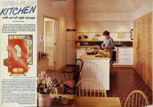 Better Homes & Gardens November 1980 Magazine Article: OPEN-PLAN KITCHEN with out-of-sight storage