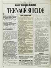 Better Homes & Gardens October 1985 Magazine Article: EARLY WARNING SIGNALS OF TEENAGE SUICIDE