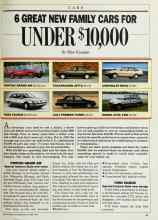Better Homes & Gardens October 1985 Magazine Article: 6 GREAT NEW FAMILY CARS FOR UNDER $10,000