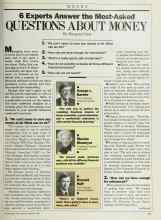Better Homes & Gardens February 1986 Magazine Article: 6 Experts Answer the Most-Asked QUESTIONS ABOUT MONEY
