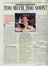 Better Homes & Gardens August 1986 Magazine Article: PRESCHOOL EDUCATION TOO MUCH, TOO SOON?