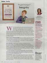 Better Homes & Gardens March 2014 Magazine Article: The good kid project Integrity