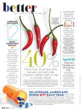 Better Homes & Gardens April 2020 Magazine Article: 40% That's how much less likely people who eat chile peppers weekly were to die of a heart attack
